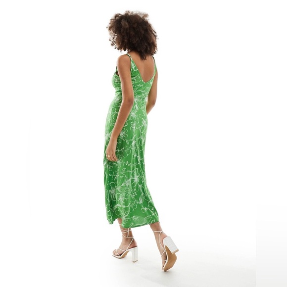 ASOS | Green Floral V-Neck Spaghetti Strap Dress - Picture 12 of 16